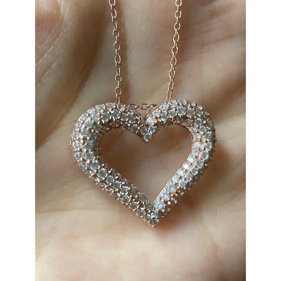 Ross simons sterling silver rose gold vermeil heart pendant Necklace - Picture 2 of 8
